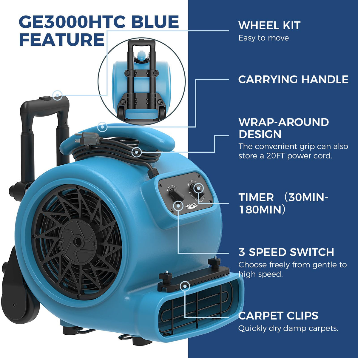 3 Speed Air Mover Carpet Drying Fan S266604