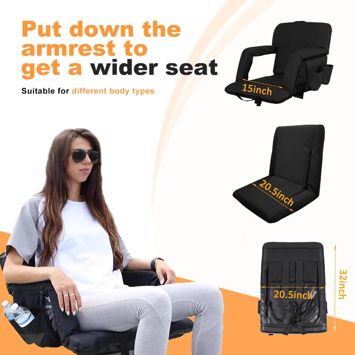 Folding Stadium Seat with Back Support and Armrests R33933