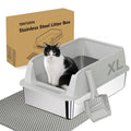 XL Stainless Steel Cat Litter Box with High Sides, Litter Mat, Scooper Y47748