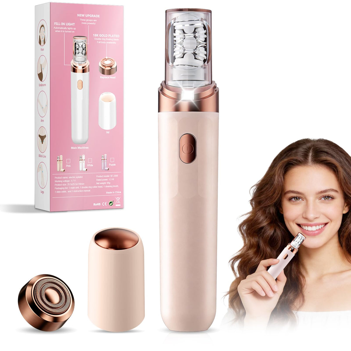 2-in-1 Rechargeable Epilator with LED Light B18771
