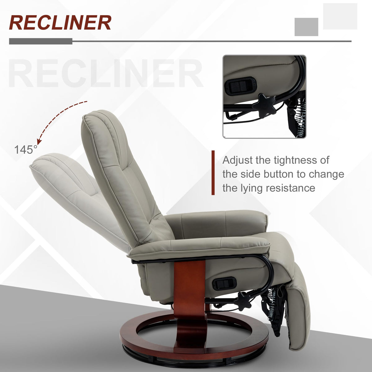 Gray PU Leather Swivel Recliner Chair S4903