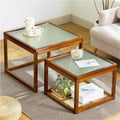 Set of 2 Square Glass Top Rattan Storage Coffee Table A376123