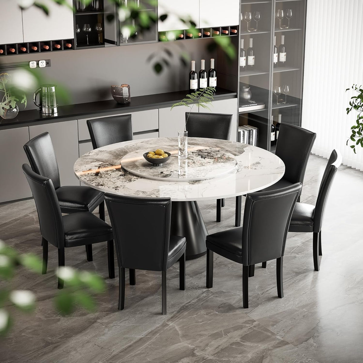 Set of 2 Black Faux Leather Dining Chairs F43400