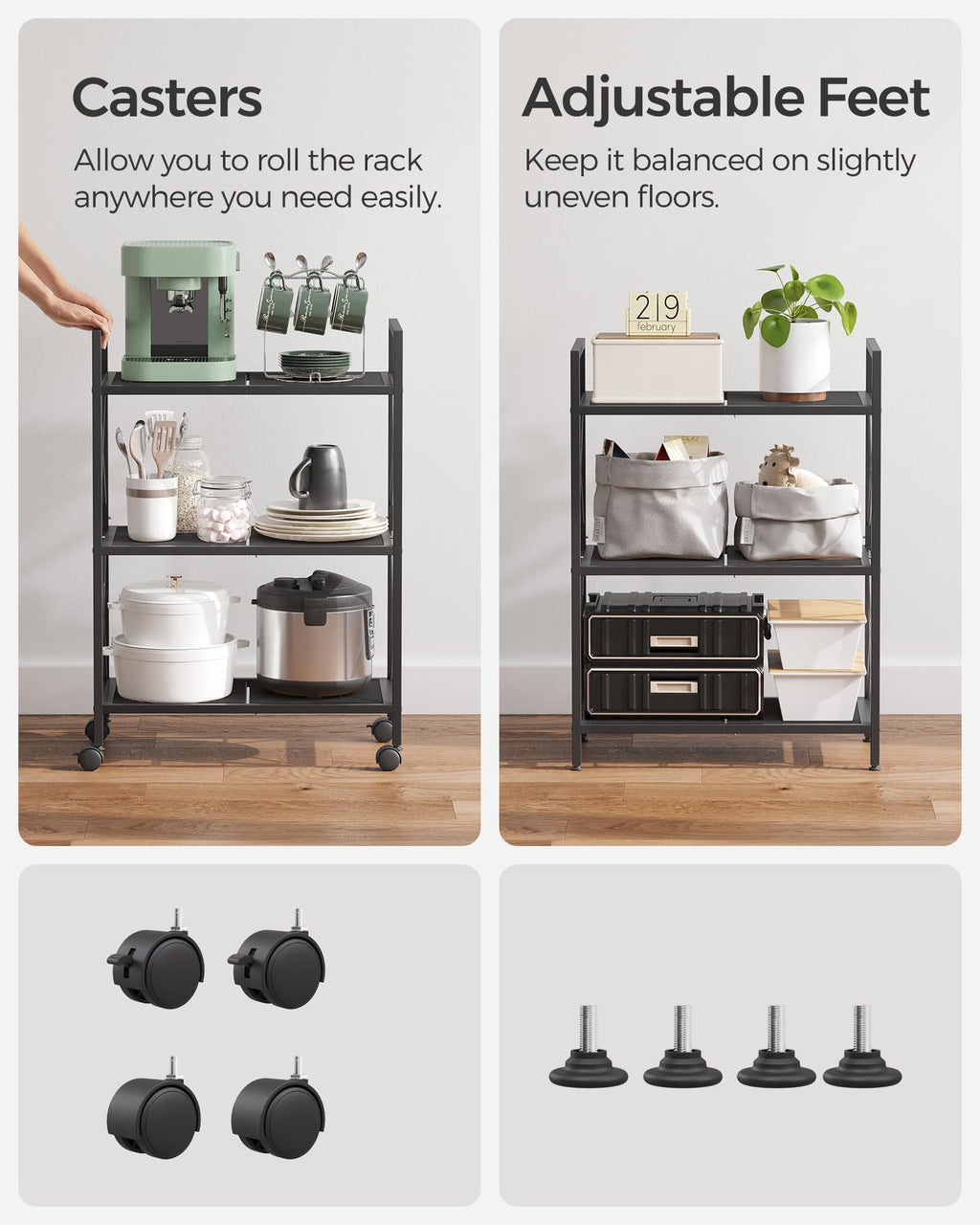 3-Tier Steel Storage Rack with Wheels P616