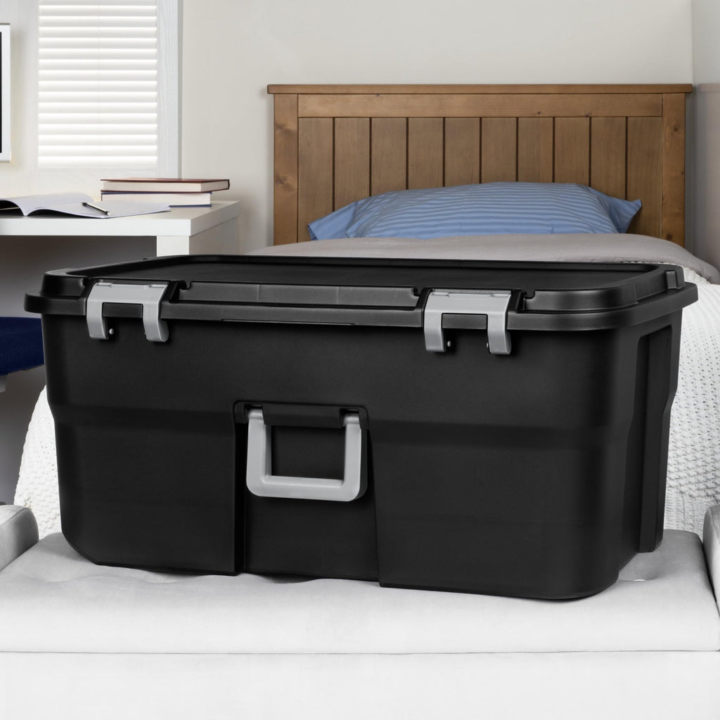 Black 22 Gallon Wheeled Plastic Storage Trunk C307