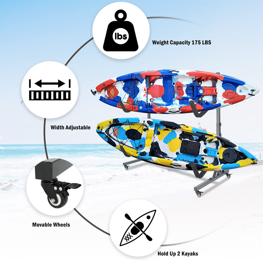 Freestanding Kayak Storage Rack with Lockable Wheels A141