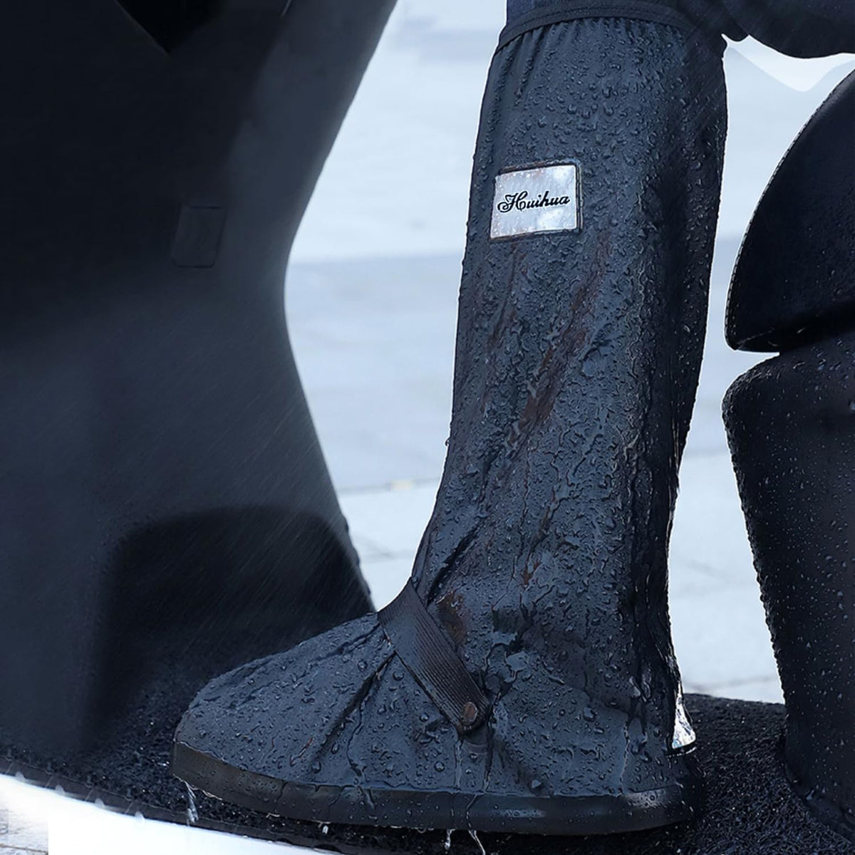 Black Waterproof Rain Boot Shoe Cover with Reflector U269