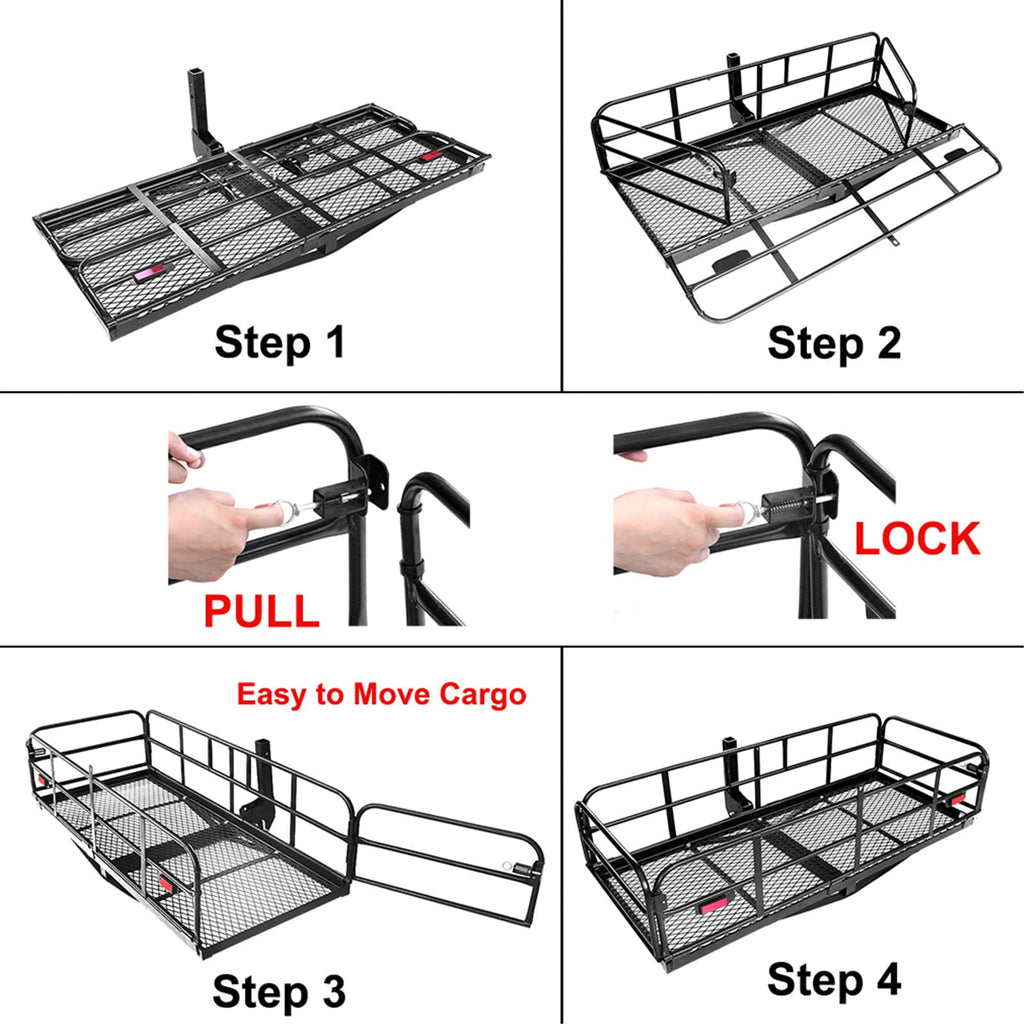 Heavy Duty Folding Hitch Mount Cargo Carrier 60" x 24" x 14.4" I908