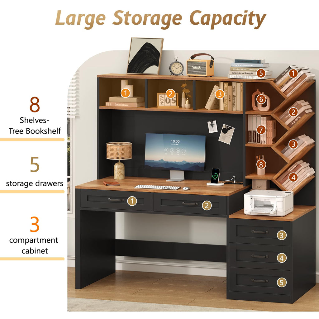 55" Computer Desk with Bookshelf, Drawers & Hutch U244747