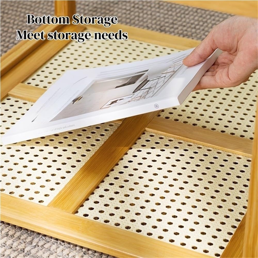 Set of 2 Square Glass Top Rattan Storage Coffee Table A376123