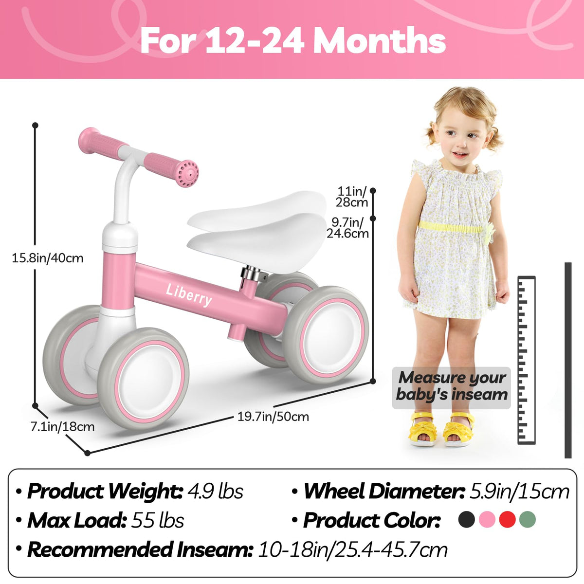 Pink Adjustable Baby Balance Bike R4644