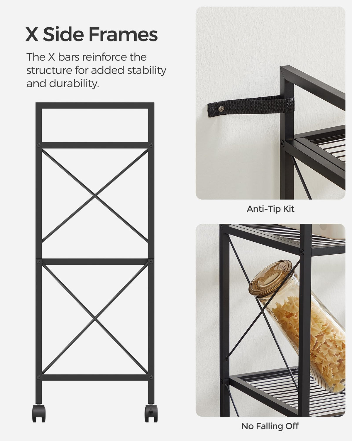 3-Tier Steel Storage Rack with Wheels P616