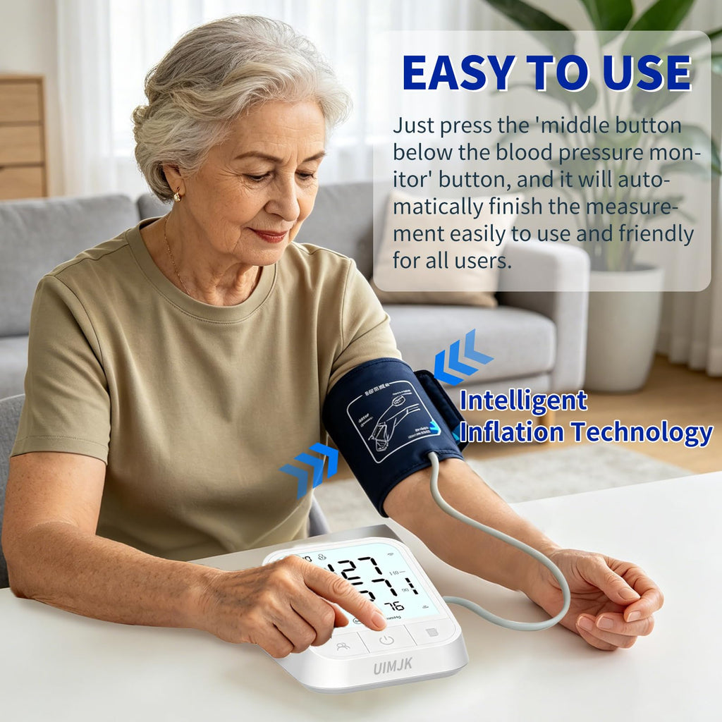 Upper Arm Blood Pressure Monitor, Automatic Digital with Voice Broadcast & Irregular Heartbeat Detection, Backlit LED Display, Adjustable Cuff 8.66-16.5'', 2x99 Memory & Guest Mode, AAA & Type-C O711