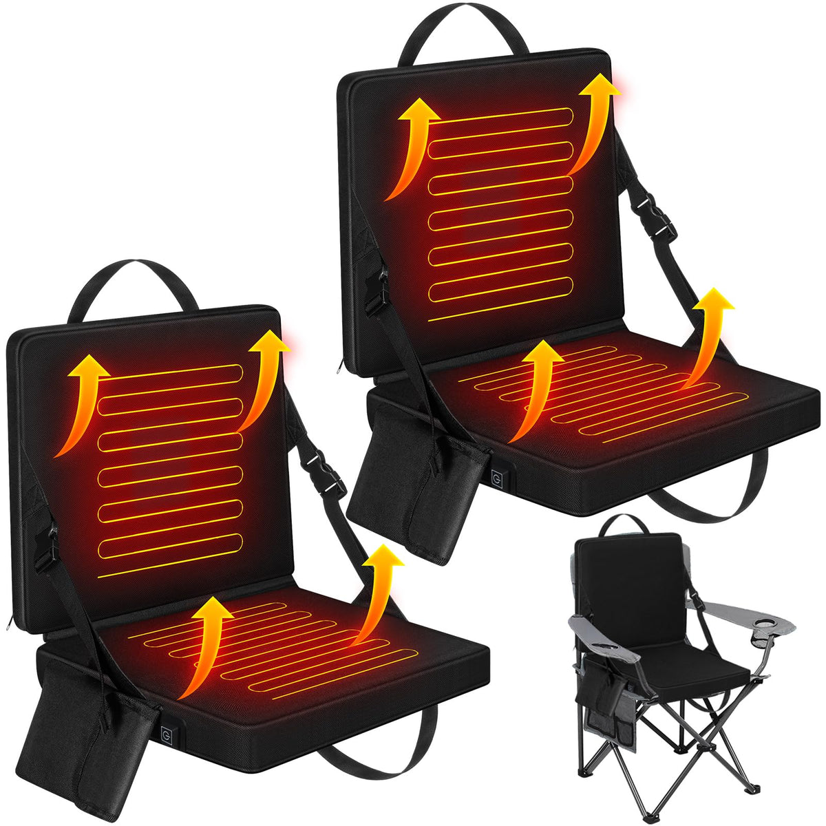 2 Pcs Portable Foldable Heated Seat Cushion USB Powered 3 Mode Adjustable Pad with Pocket B569213