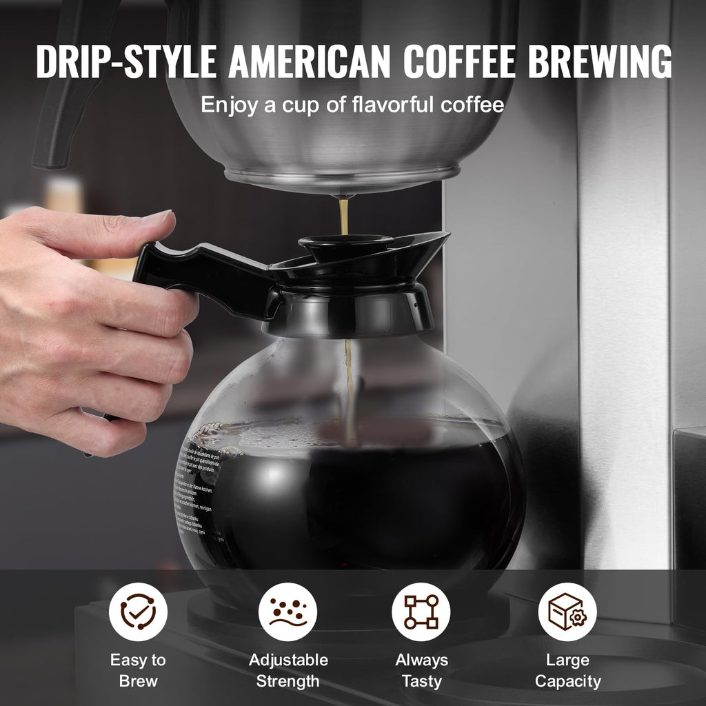 12 Cups Commercial Drip Coffee Maker with 3 Glass Carafes and Warmer Plates F33547