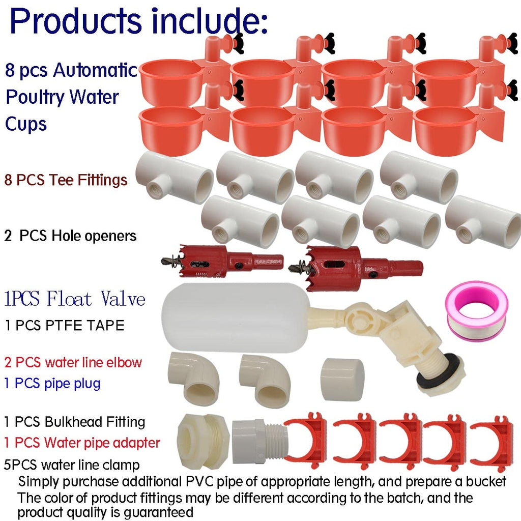 Automatic Chicken Nipple Waterer Cups and PVC Tee Fittings B958
