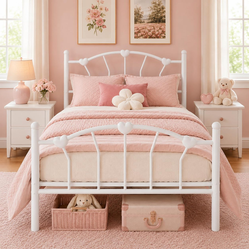 White Twin Metal Bed Frame C76686