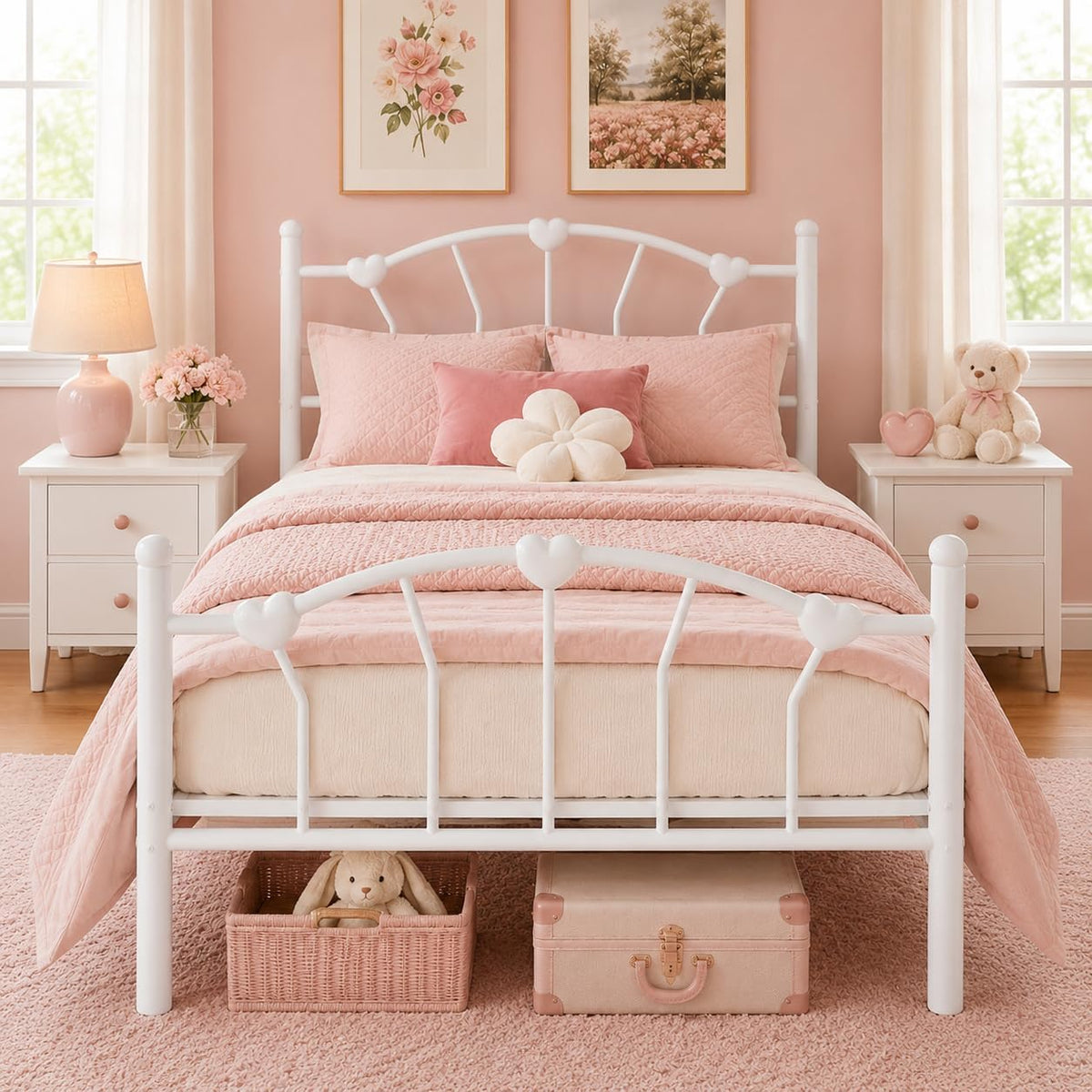 White Twin Metal Bed Frame C76686