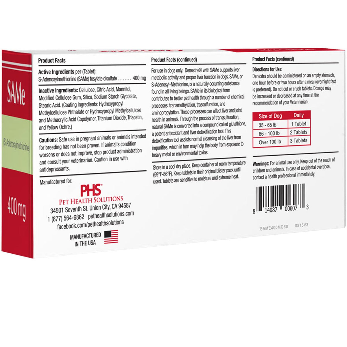 180 Tablets 400 mg S-Adenosyl-L-Methionine X73843