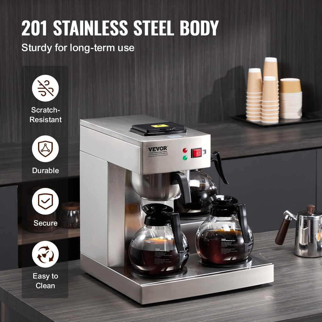 12 Cups Commercial Drip Coffee Maker with 3 Glass Carafes and Warmer Plates F33547