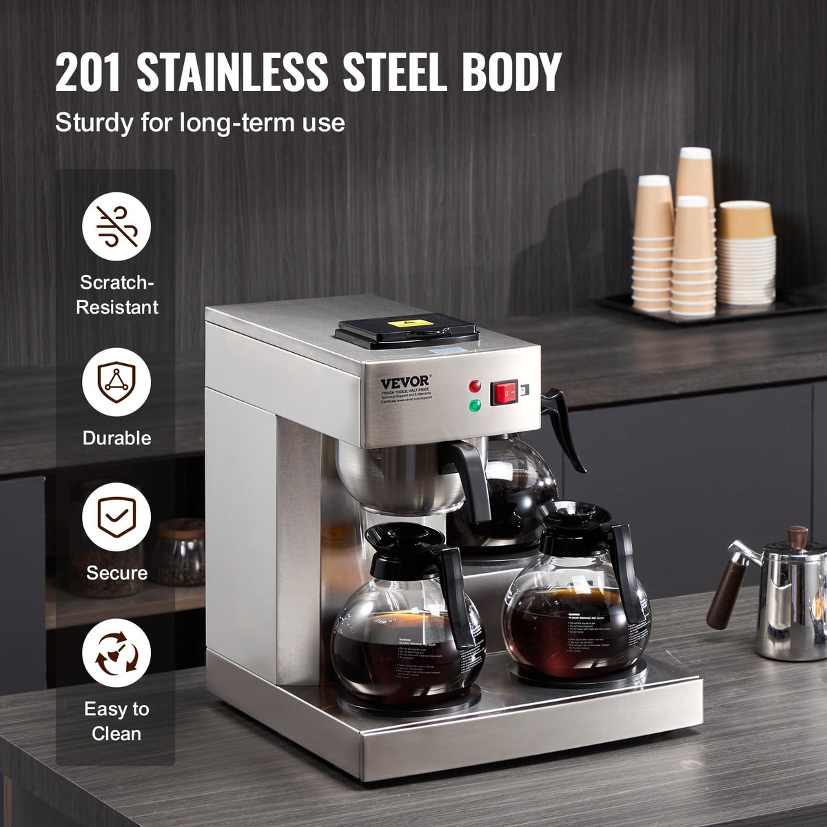 12 Cups Commercial Drip Coffee Maker with 3 Glass Carafes and Warmer Plates F33547