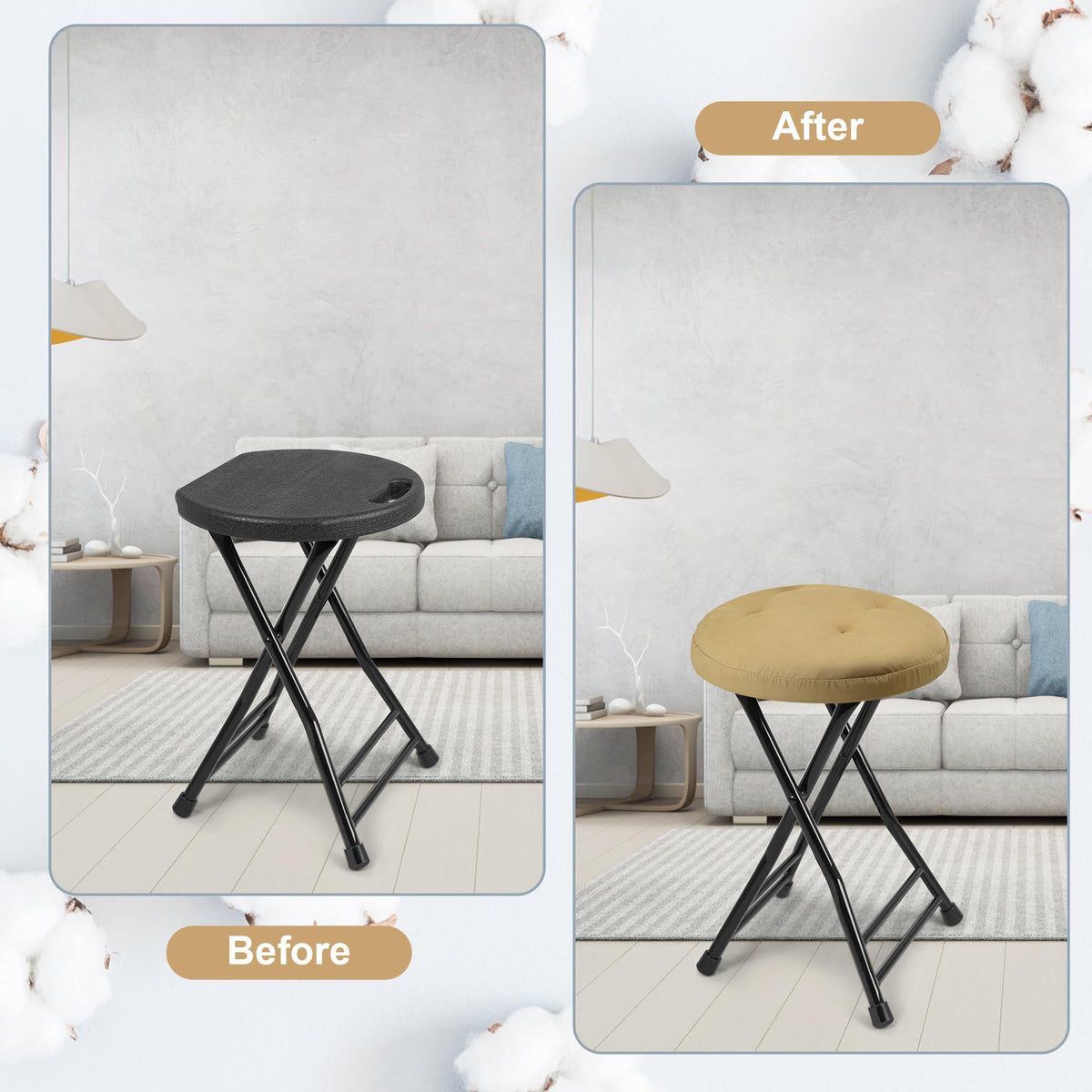 Folding Stool with 2 Pack Seat Cushion Y421