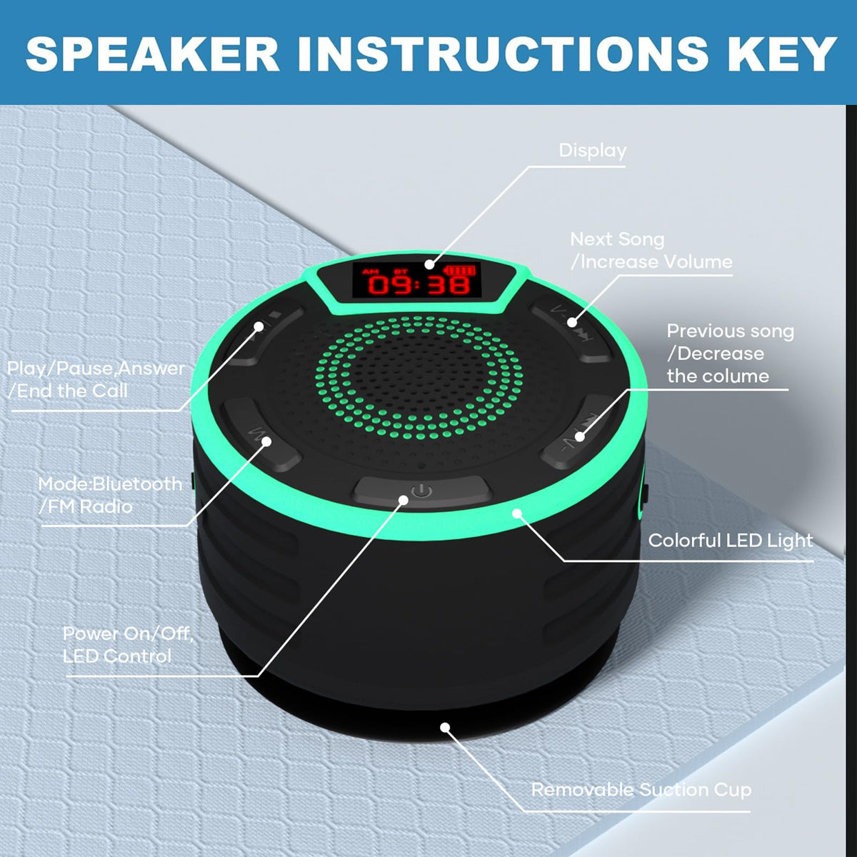 IPX7 Waterproof Portable Bluetooth Speaker with Suction Cup S855