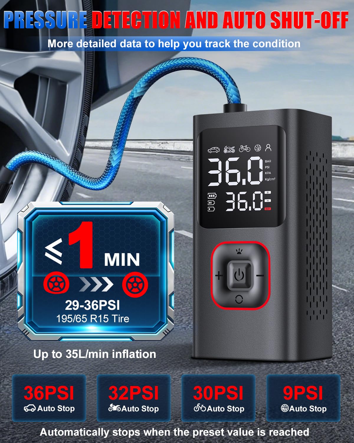 Cordless Portable Air Compressor 150PSI Tire Inflator N6511