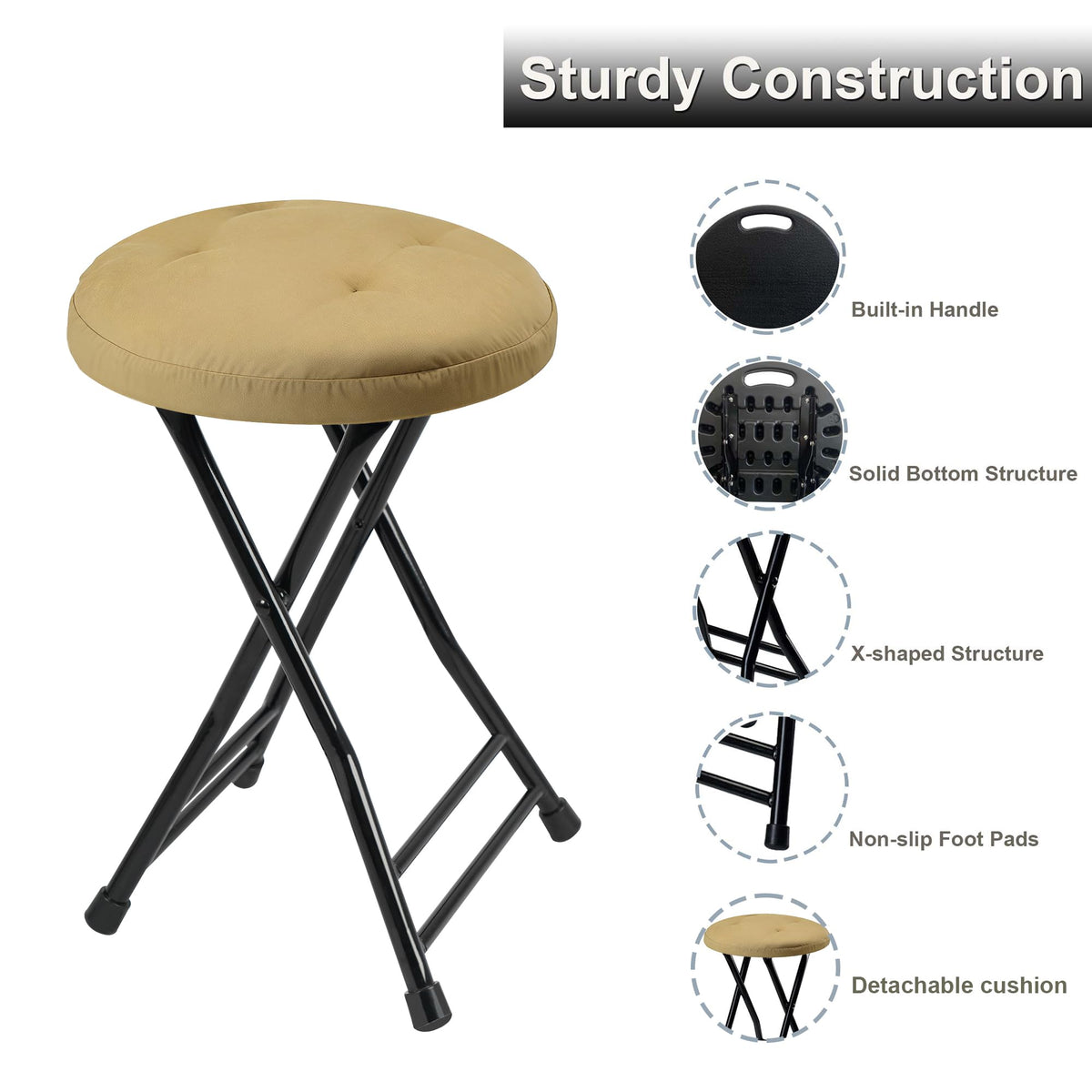 Folding Stool with 2 Pack Seat Cushion Y421