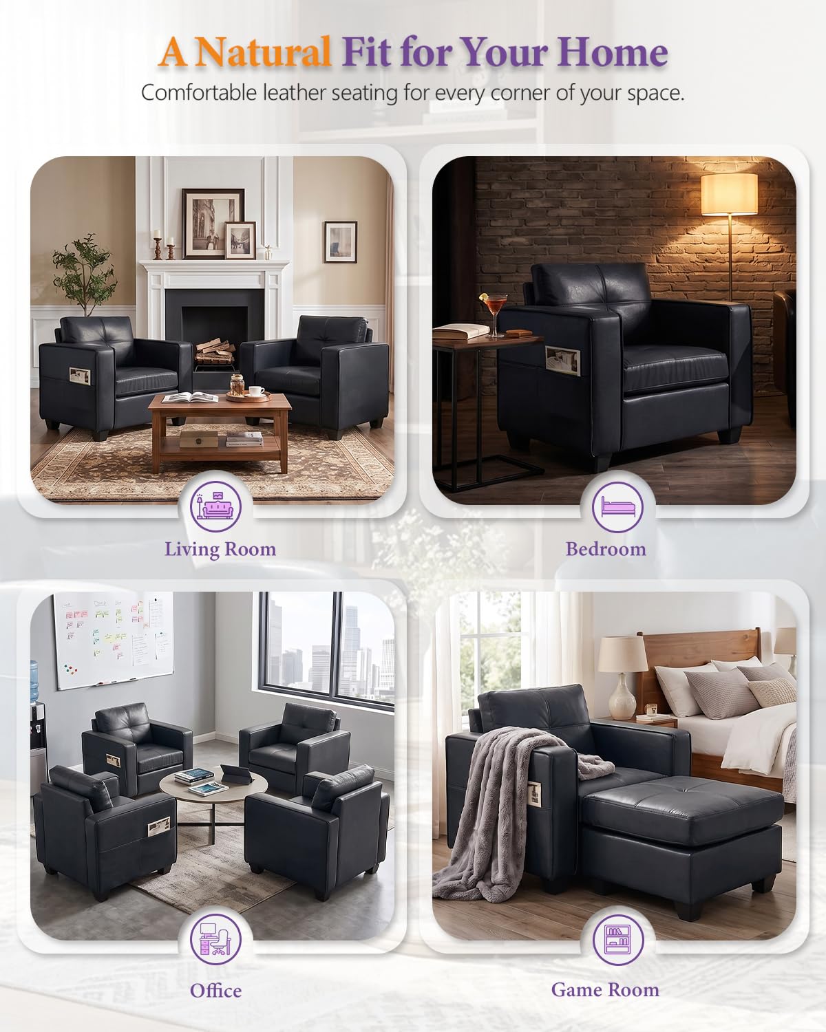 Black Faux Leather Oversized Tufted Accent Chair L37659