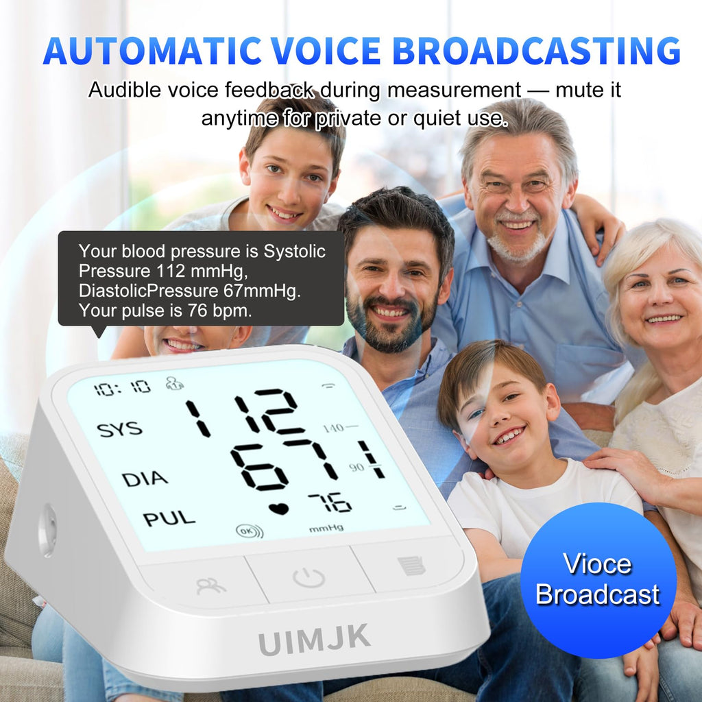Upper Arm Blood Pressure Monitor, Automatic Digital with Voice Broadcast & Irregular Heartbeat Detection, Backlit LED Display, Adjustable Cuff 8.66-16.5'', 2x99 Memory & Guest Mode, AAA & Type-C O711