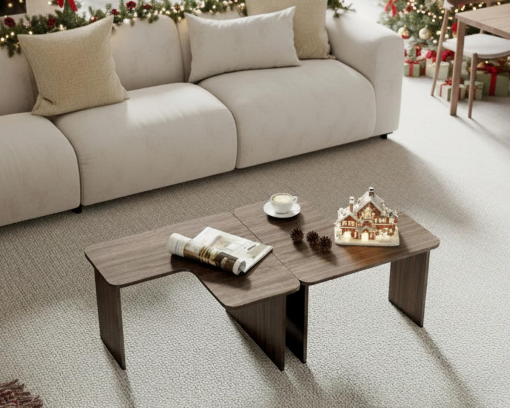 L Shaped Nesting Coffee Table Set of 2 Walnut Q401713
