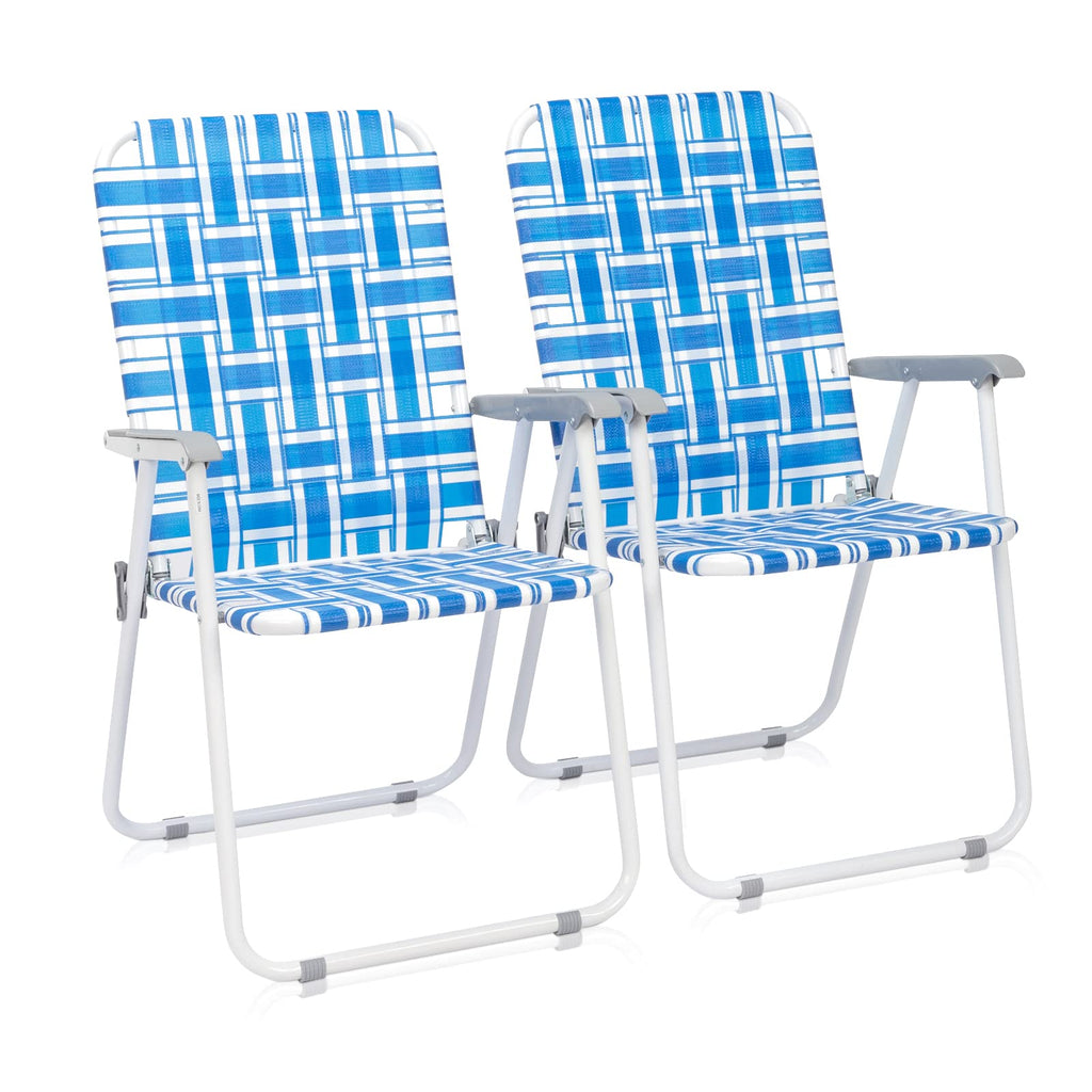 Set of 2 Blue Webbed Folding Lawn Chair Y885456