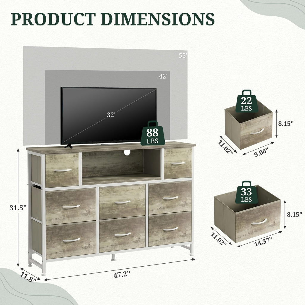 8 Drawer TV Stand with Charging Station J2339