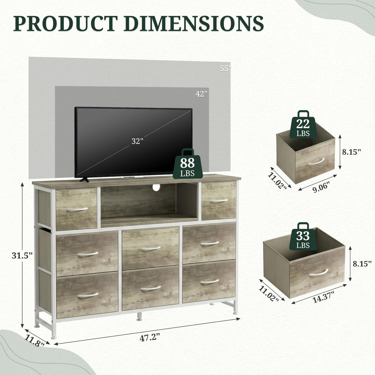 8 Drawer TV Stand with Charging Station J2339