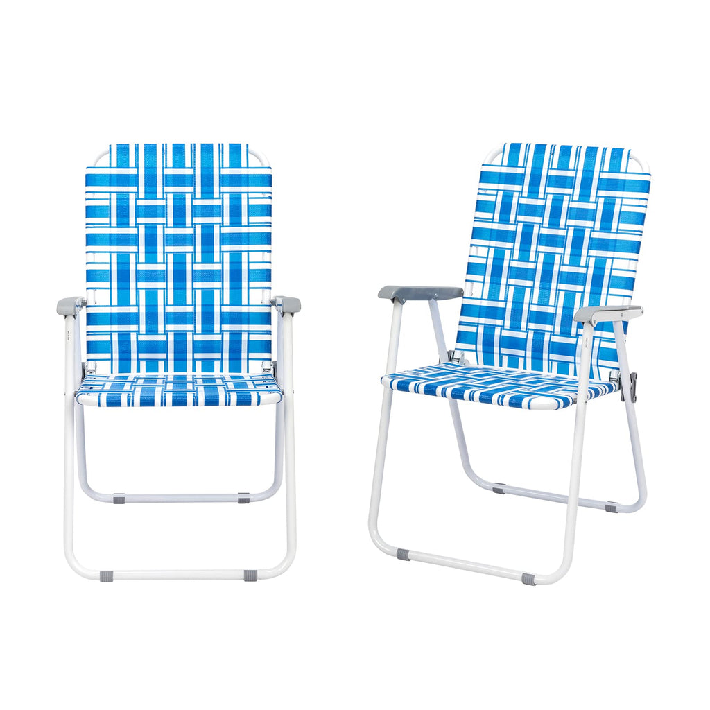 Set of 2 Blue Webbed Folding Lawn Chair Y885456