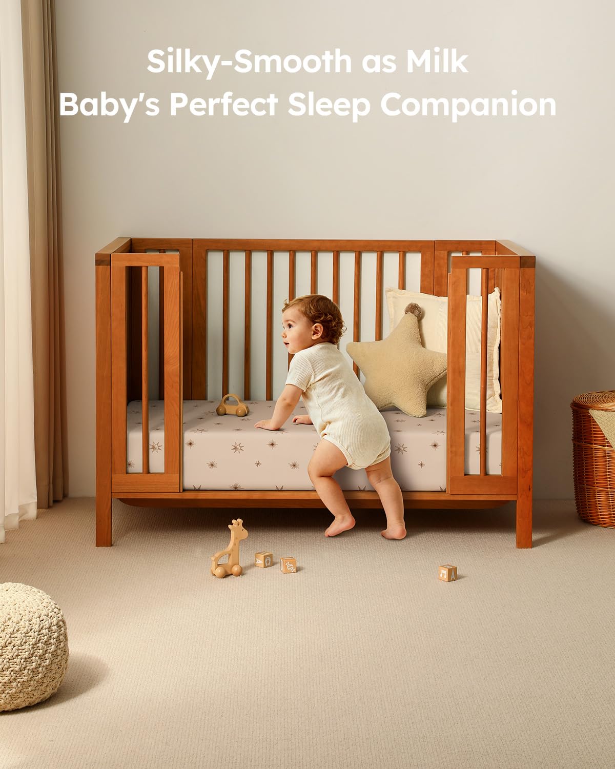 28x52x8in Fitted Crib Sheet 3 Pack Microfiber White Brown L10185