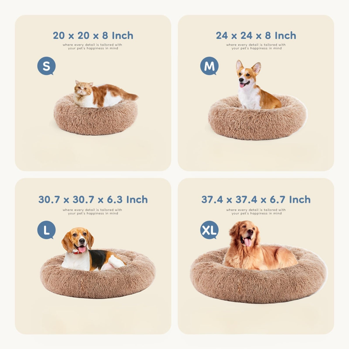 30.7 Inch Fluffy Faux Fur Plush Dog Bed V281