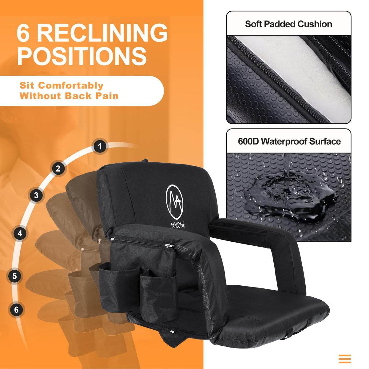 Folding Stadium Seat with Back Support and Armrests R33933