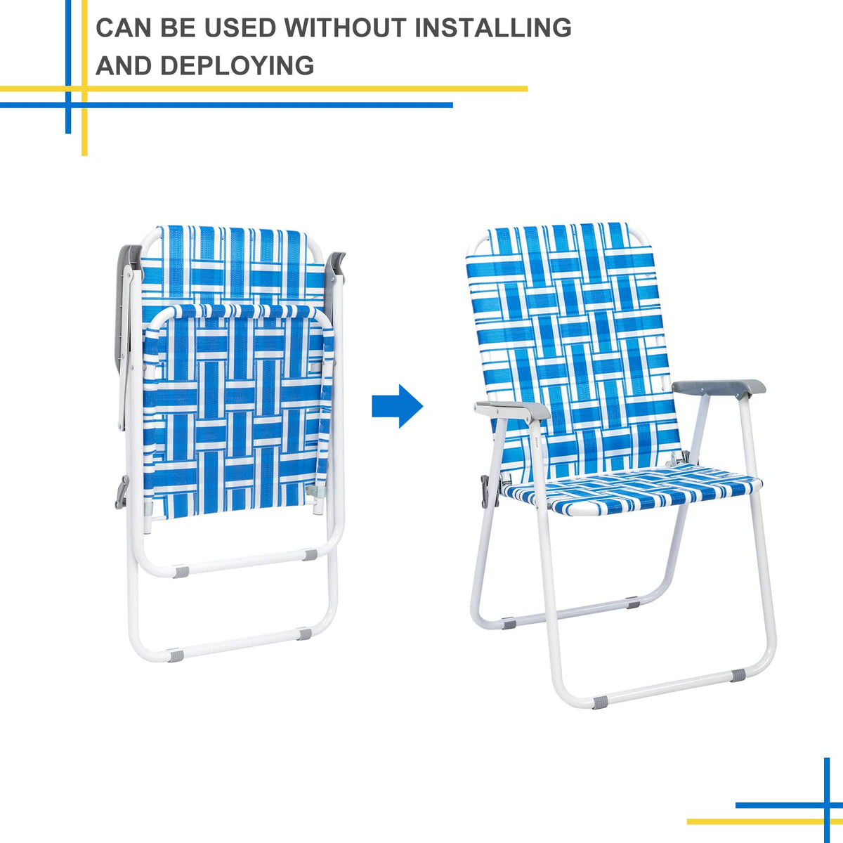 Set of 2 Blue Webbed Folding Lawn Chair Y885456