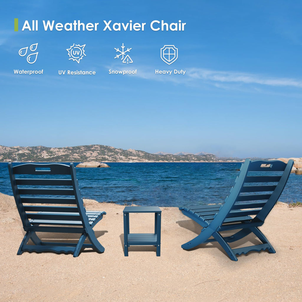 Blue HDPE Plastic Folding Adirondack Chairs Set of 2 K59876
