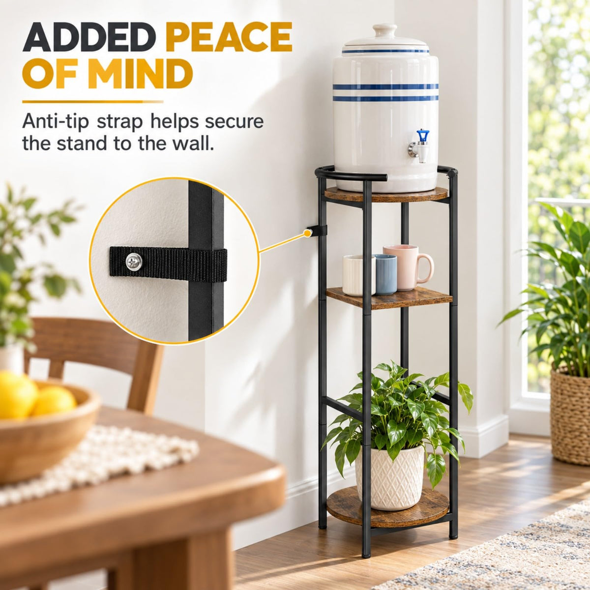 Wood 5 Gallon Water Dispenser Stand with Storage Shelf L4753