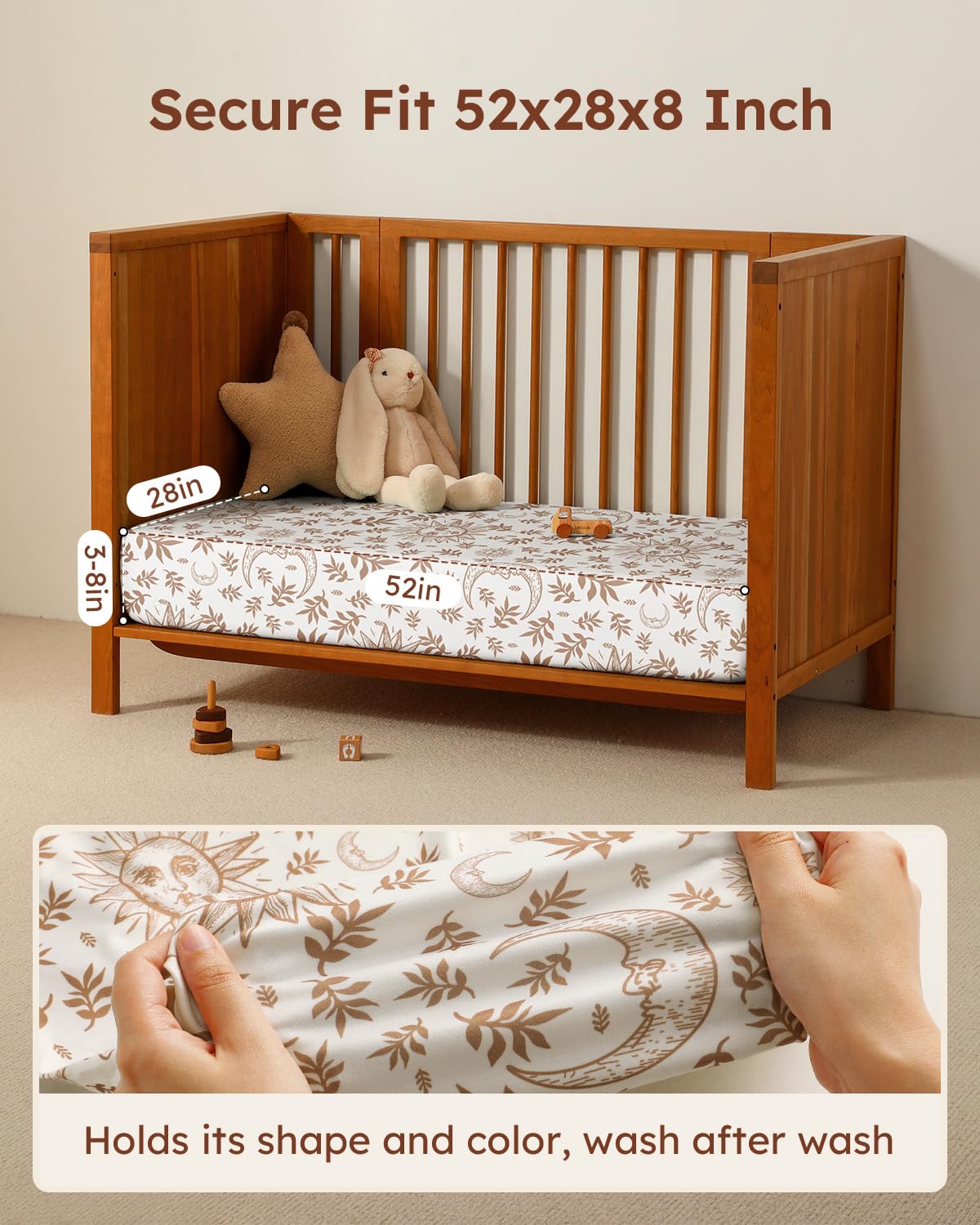 28x52x8in Fitted Crib Sheet 3 Pack Microfiber White Brown L10185