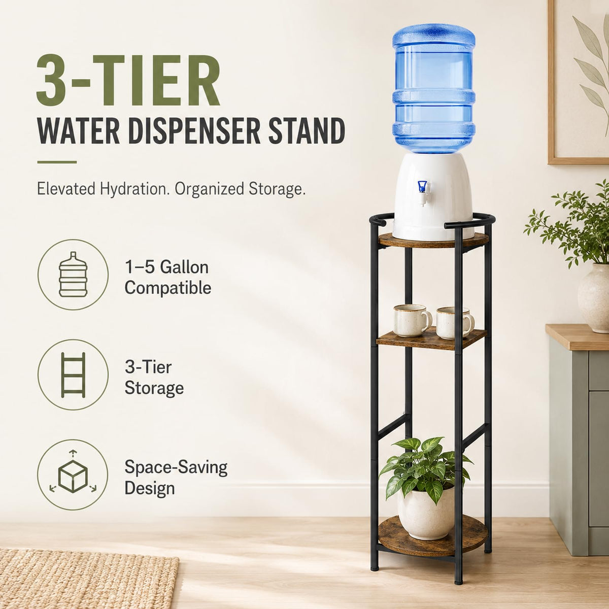 Wood 5 Gallon Water Dispenser Stand with Storage Shelf L4753