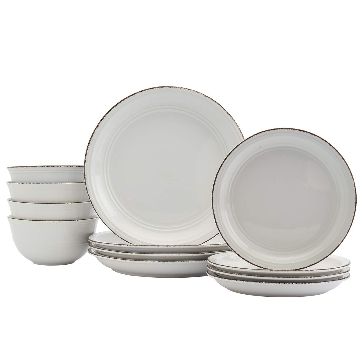 White 12 Piece Stoneware Dinnerware Set H3148