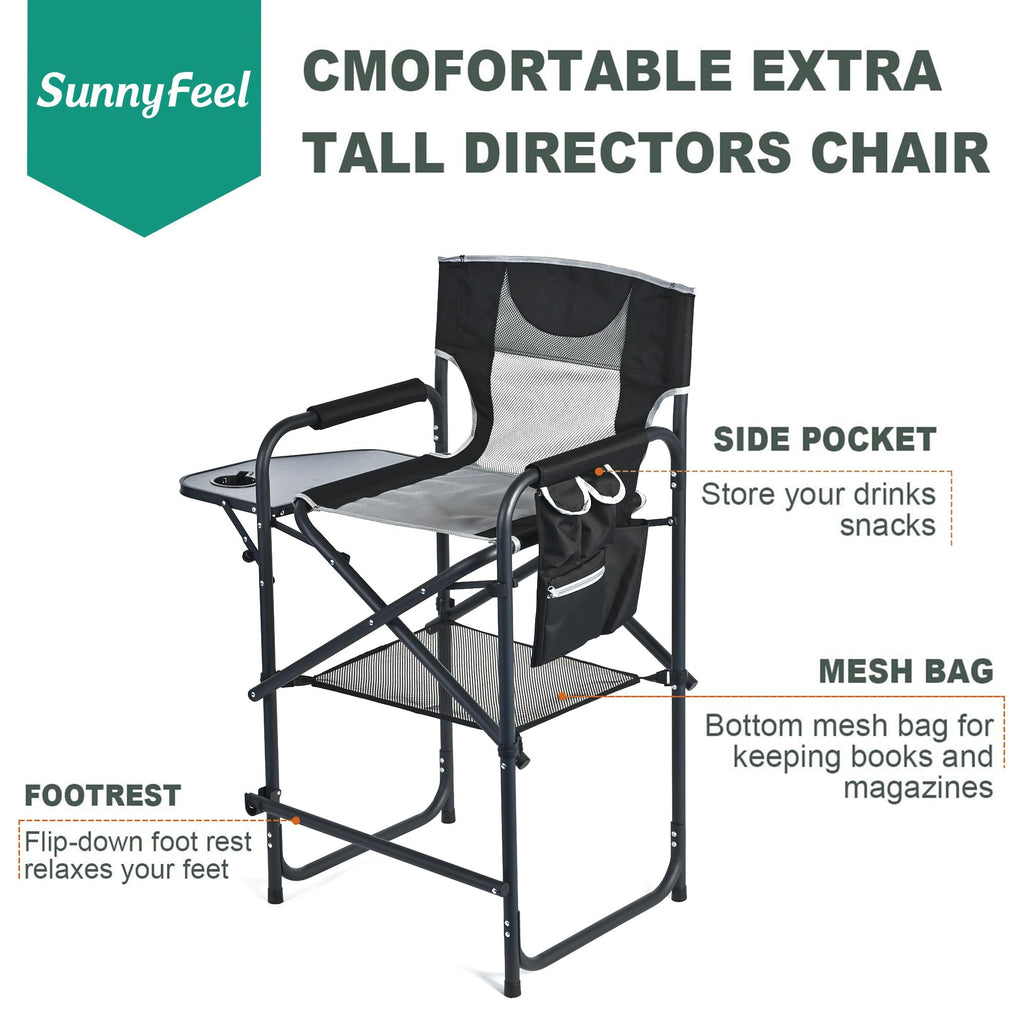Tall Portable Folding Camping Chair with Side Table and Footrest W15154