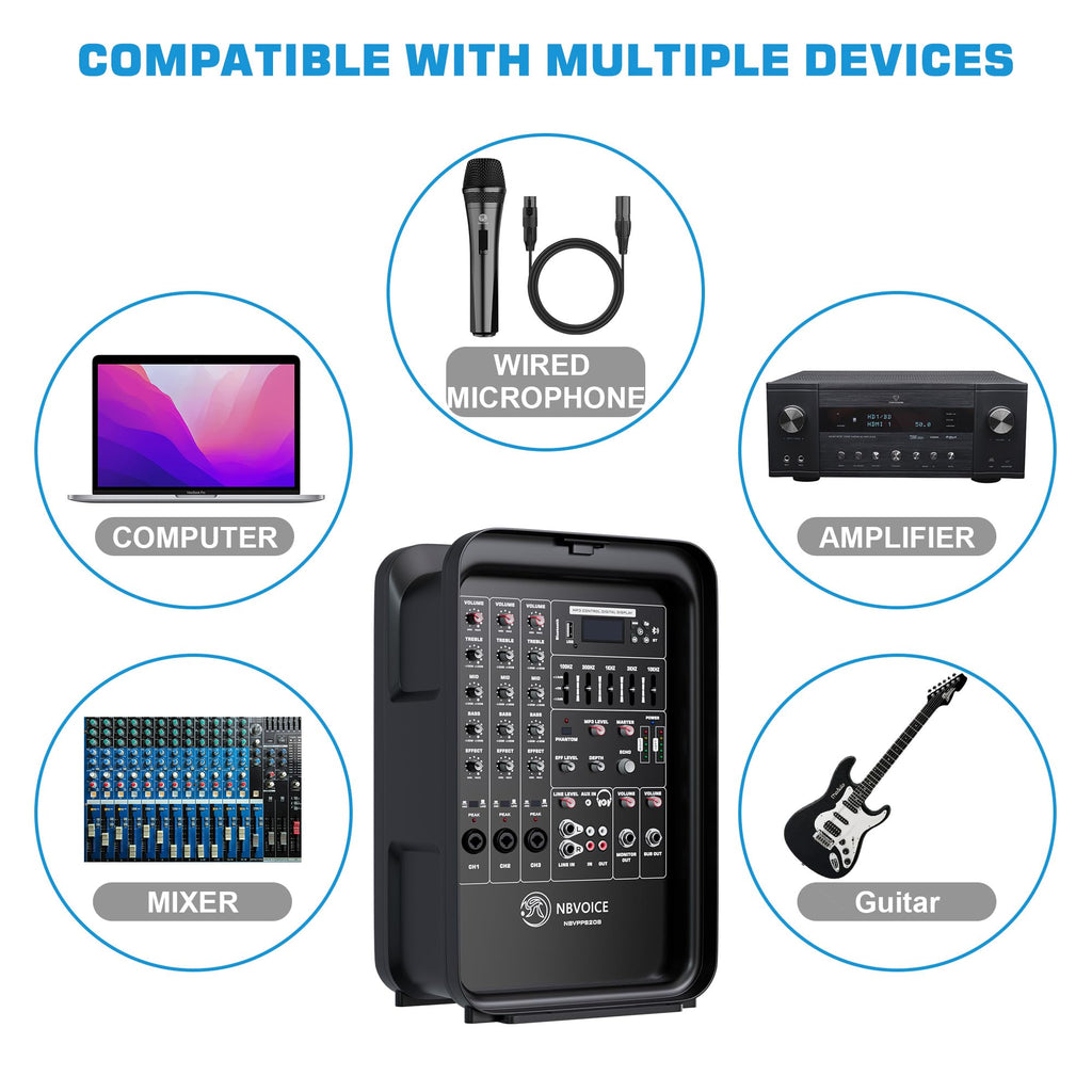 Portable All-in-One 2-Way PA System with 8-Channel Mixer H7124