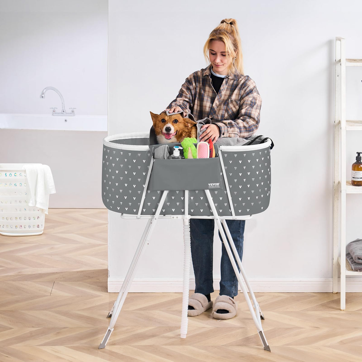 Portable Foldable Dog Bathtub with Drain H8452