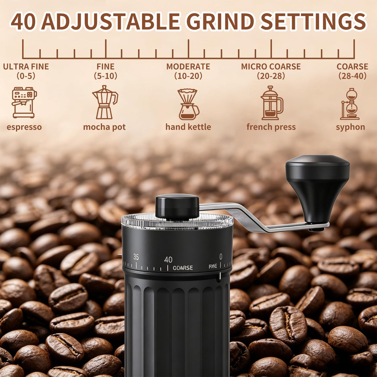 Manual Coffee Grinder 40 Adjustable Settings B2521