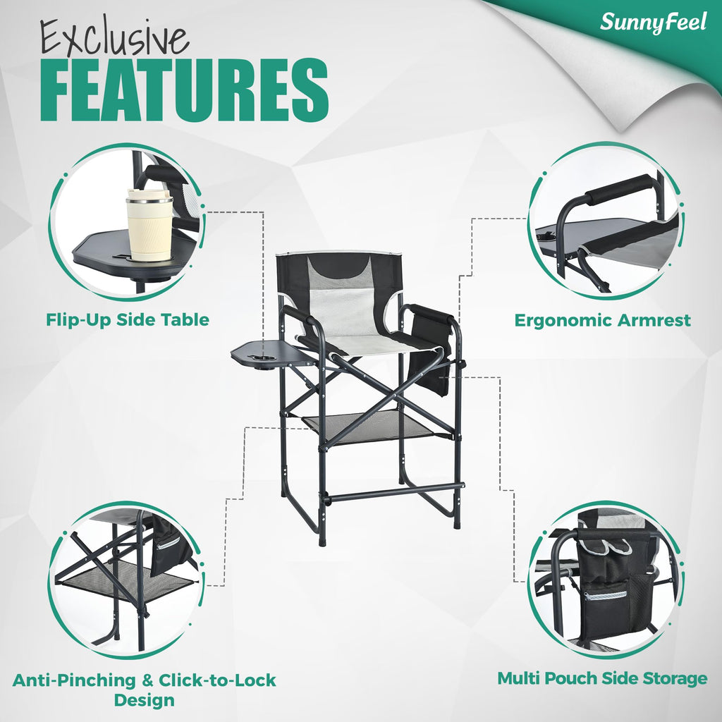 Tall Portable Folding Camping Chair with Side Table and Footrest W15154